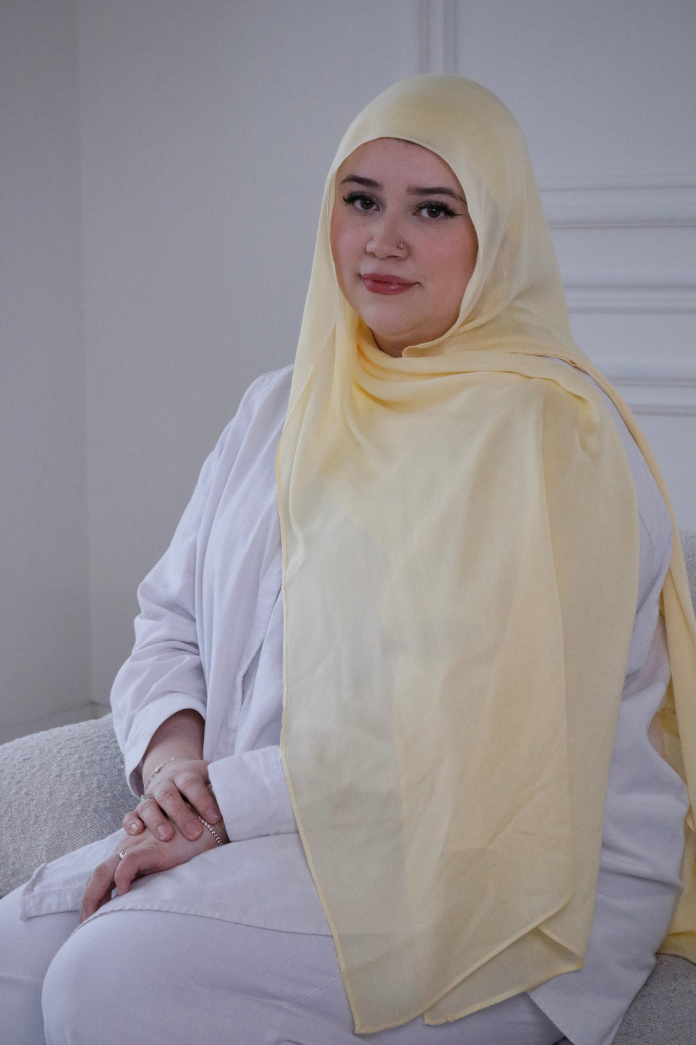 Lemon Mist pastel yellow woven modal hijab and undercap set – Zahriya