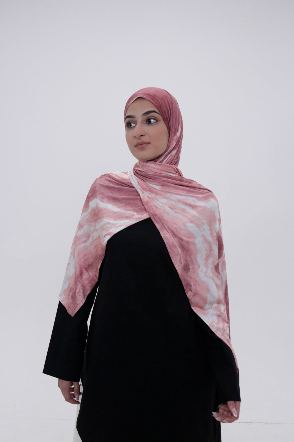 Rose Marble pink printed jersey hijab – Zahriya