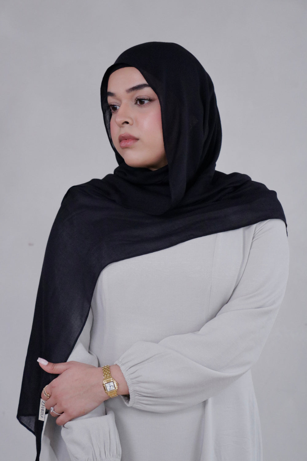 Midnight black woven modal hijab and undercap set – Zahriya
