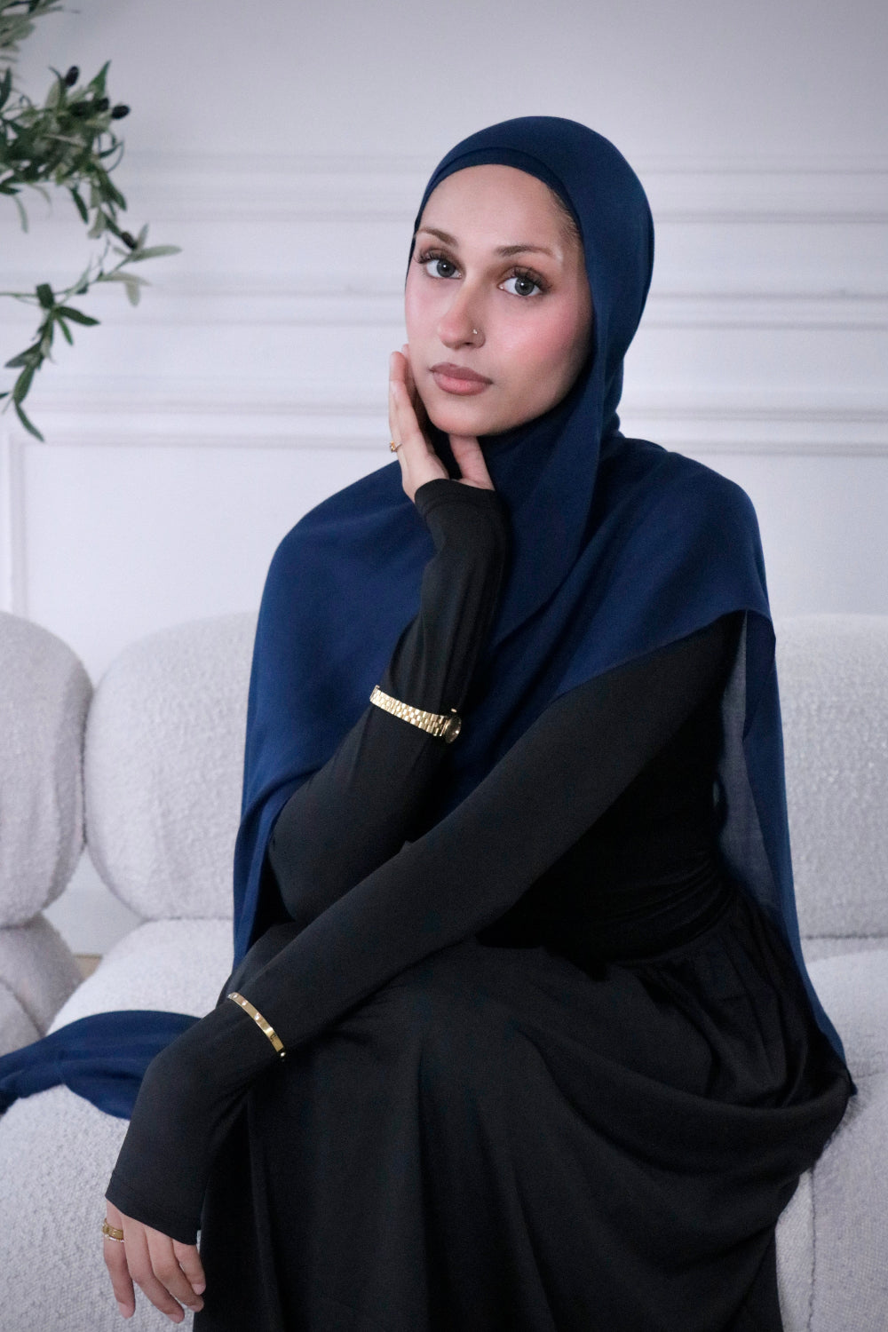 Indigo blue woven modal hijab and undercap set – Zahriya