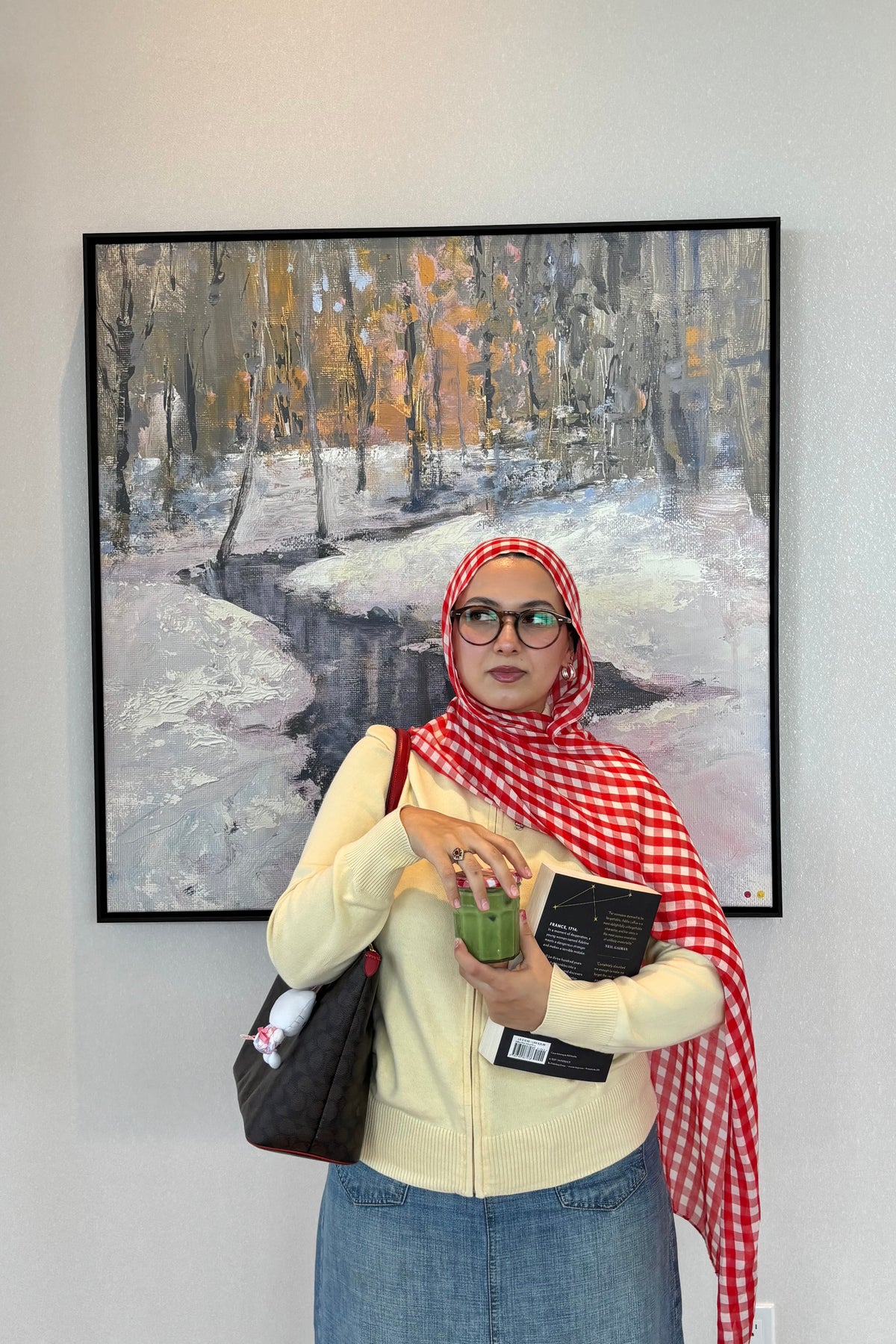 Red gingham plaid woven modal hijab - Zahriya