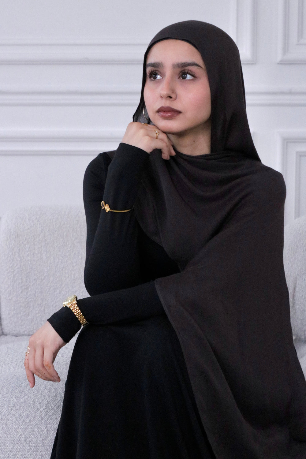 Stone grey woven modal hijab and undercap set – Zahriya