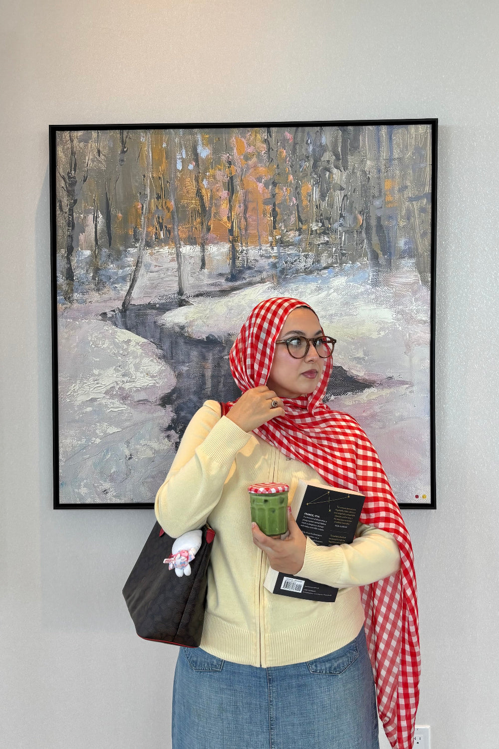 Red gingham plaid woven modal hijab - Zahriya