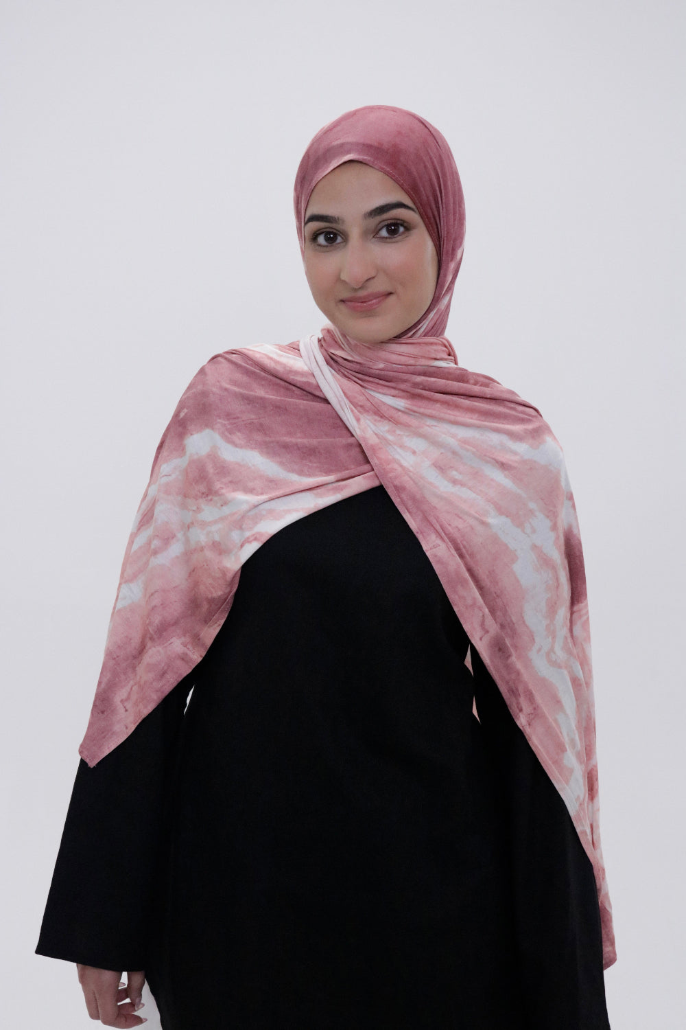 Rose Marble pink printed jersey hijab – Zahriya