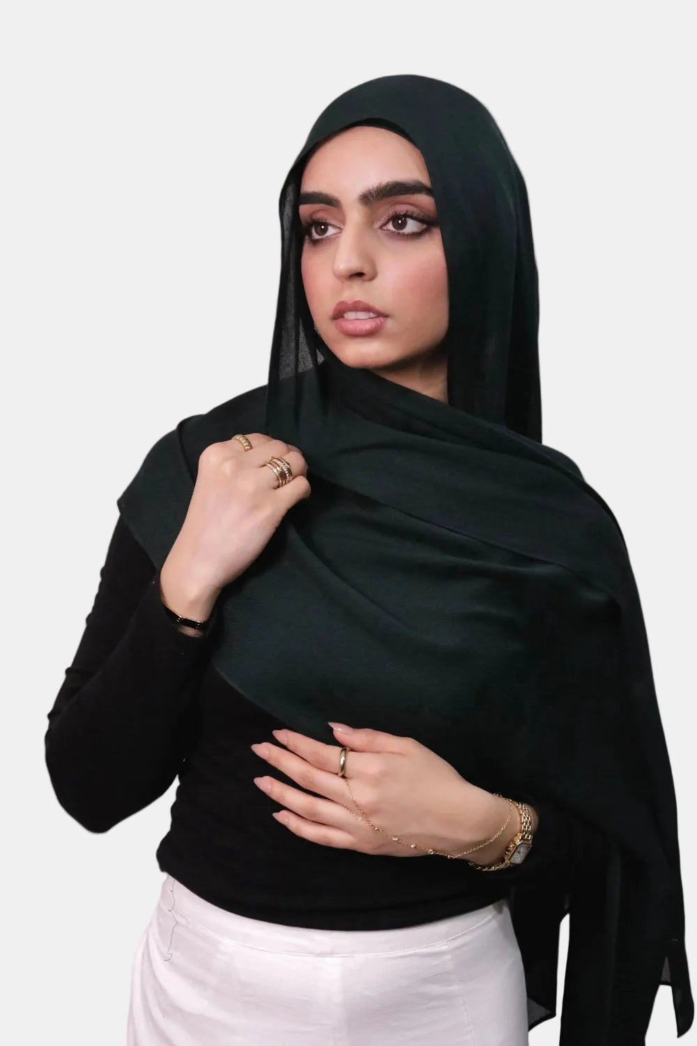 Deep forest green woven modal hijab and undercap set – Zahriya
