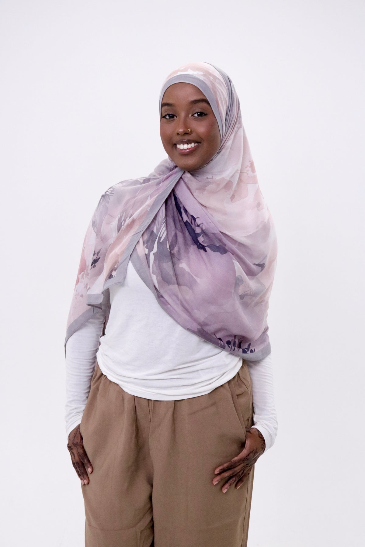 Orchid Mist watercolour floral printed modal hijab – Zahriya