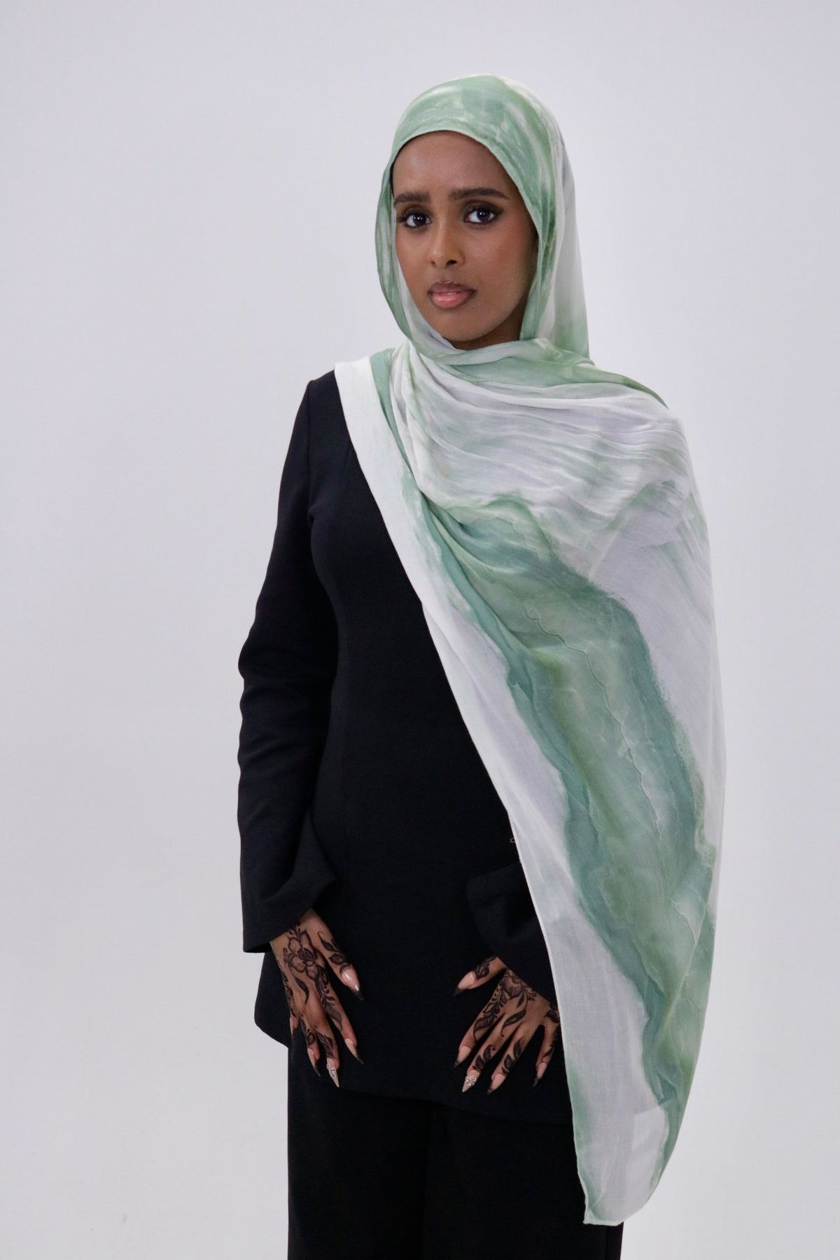 Matcha Cloud green printed modal hijab – Zahriya