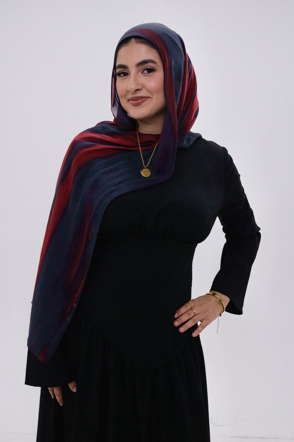 Crimson Eclipse red and charcoal marble printed modal hijab – Zahriya