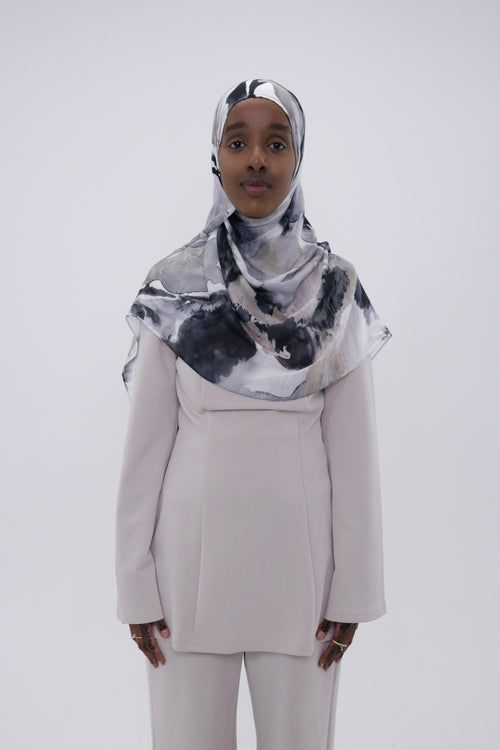 Grey Petal floral printed modal hijab – Zahriya