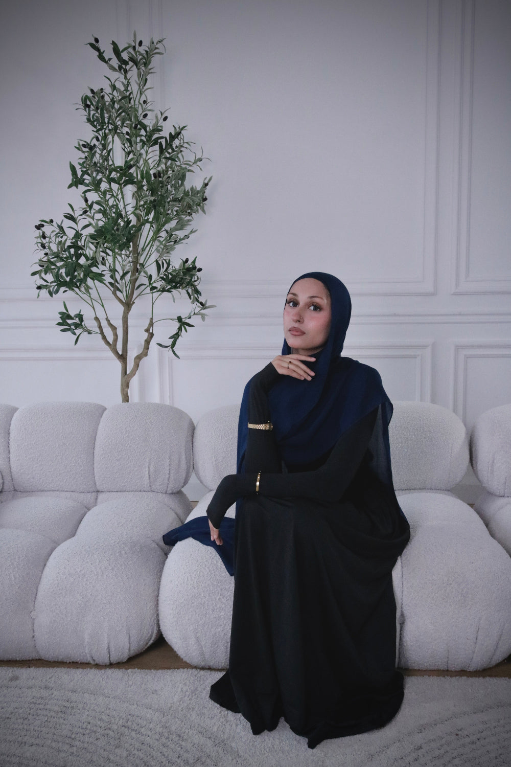 Indigo blue woven modal hijab and undercap set – Zahriya