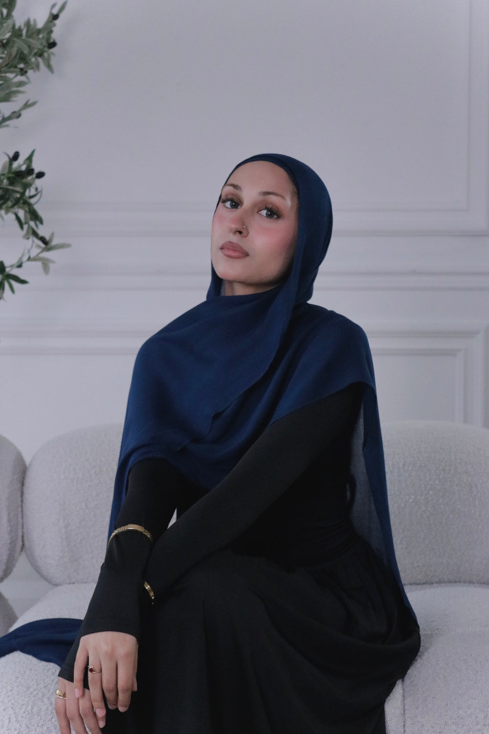 Indigo blue woven modal hijab and undercap set – Zahriya