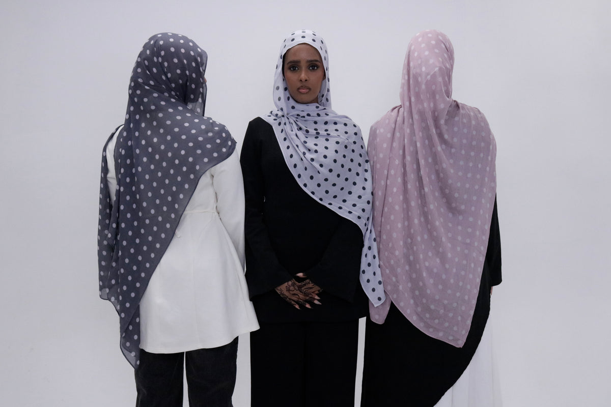 Pink polka dot printed modal hijab – Zahriya