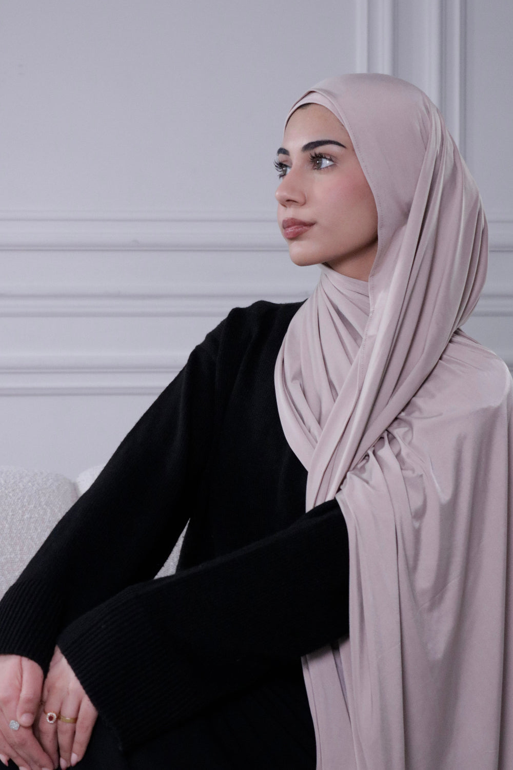 Beige Almond liquid jersey hijab – Zahriya