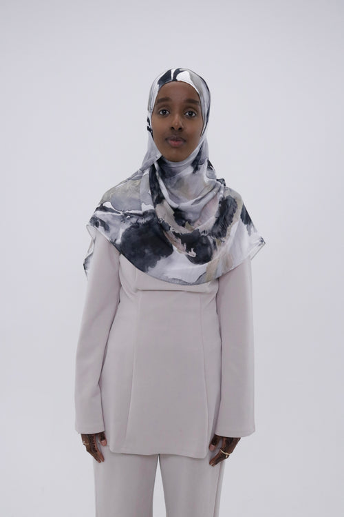 Grey Petal floral printed modal hijab – Zahriya
