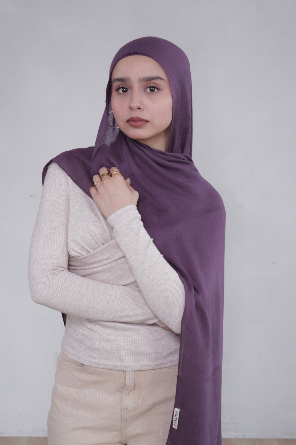 Mulberry purple woven modal hijab and undercap set – Zahriya