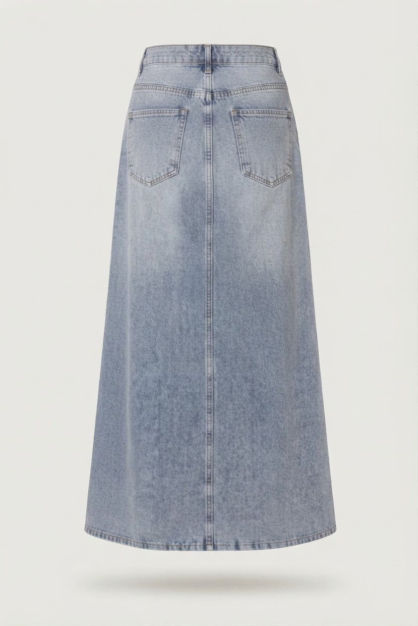 Light wash denim A-line modest skirt – Zahriya