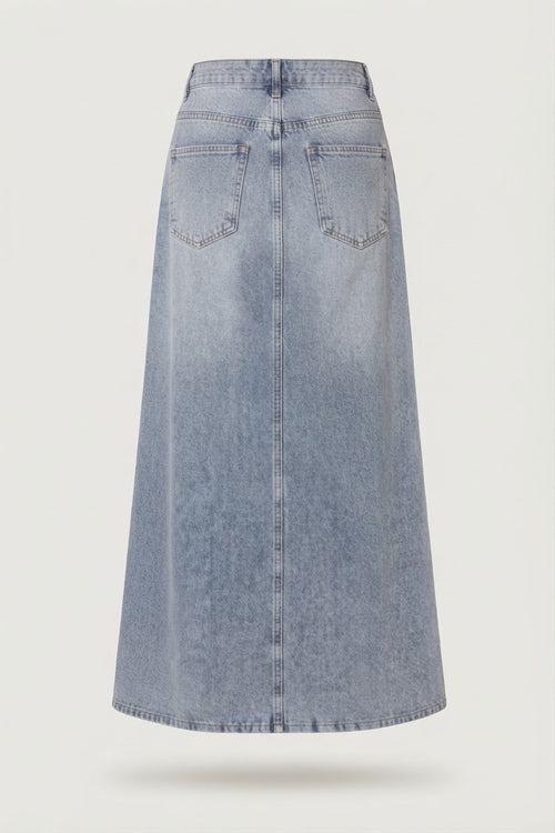 Light wash denim A-line modest skirt – Zahriya